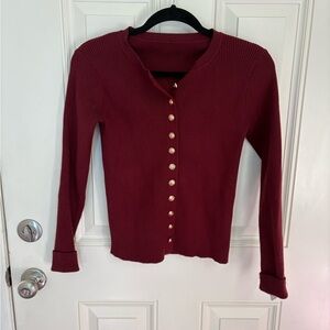 Commense Burgundy Gold Button Ribbed Cardigan Size XS